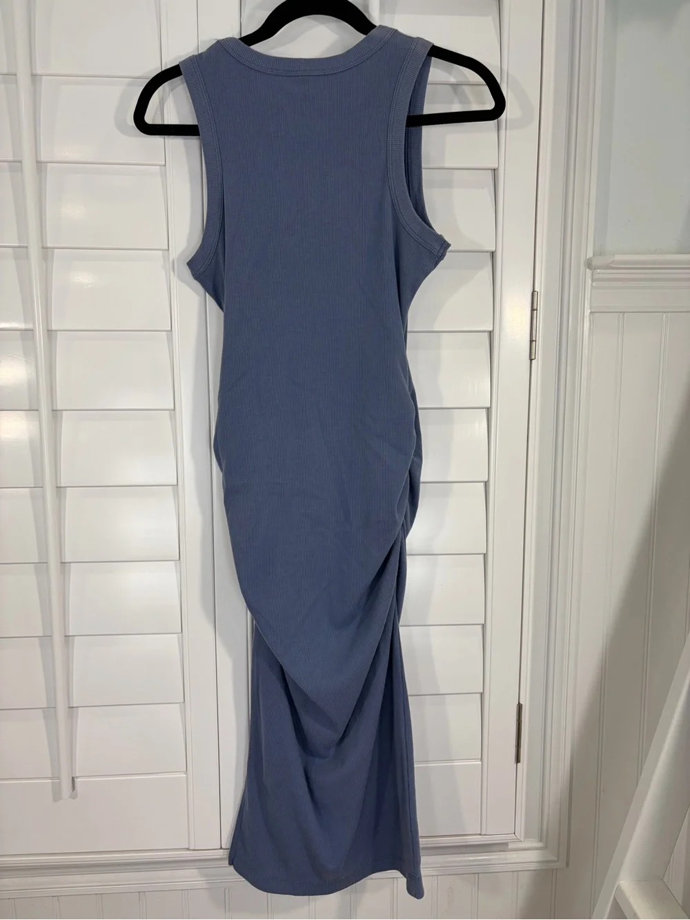 Savvy "Ivy Dress" Sleeveless Blue Midi Ribbed Ruched Tank Dress (M) - Picture 3 of 8